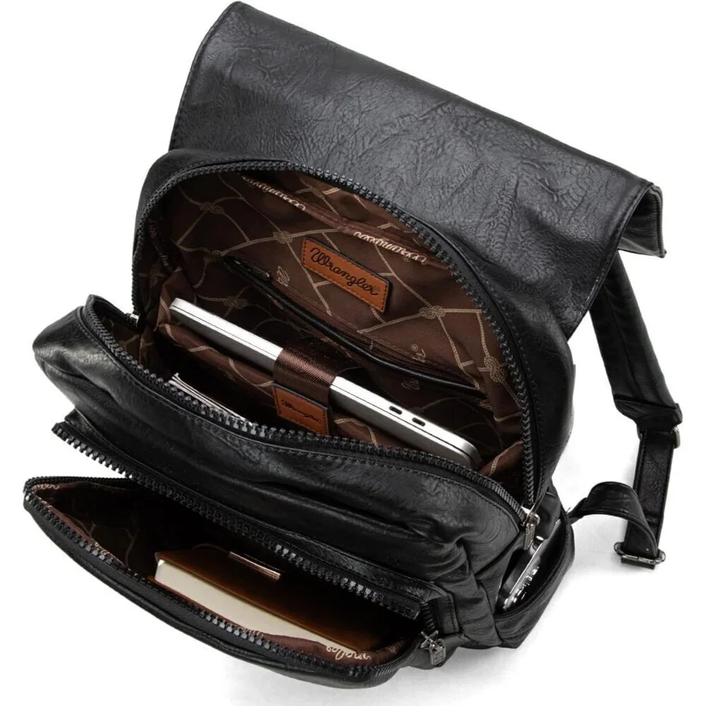 ✨Men Black Montana West Wrangler Leather Purse Laptop Backpack Fashion Backpack